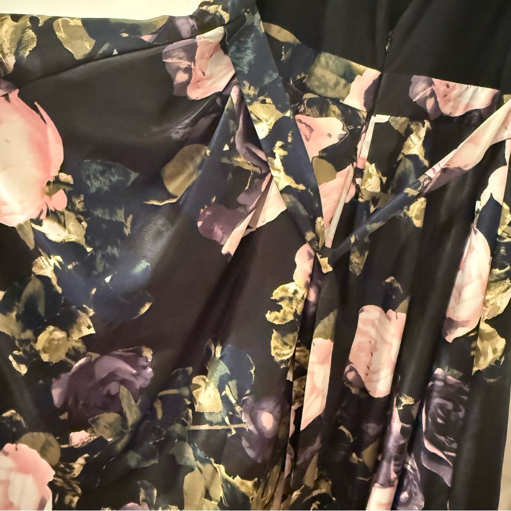 SLNY Black Bodice High-Low Dress with Pink & Green Floral Skirt - Picture 9 of 10